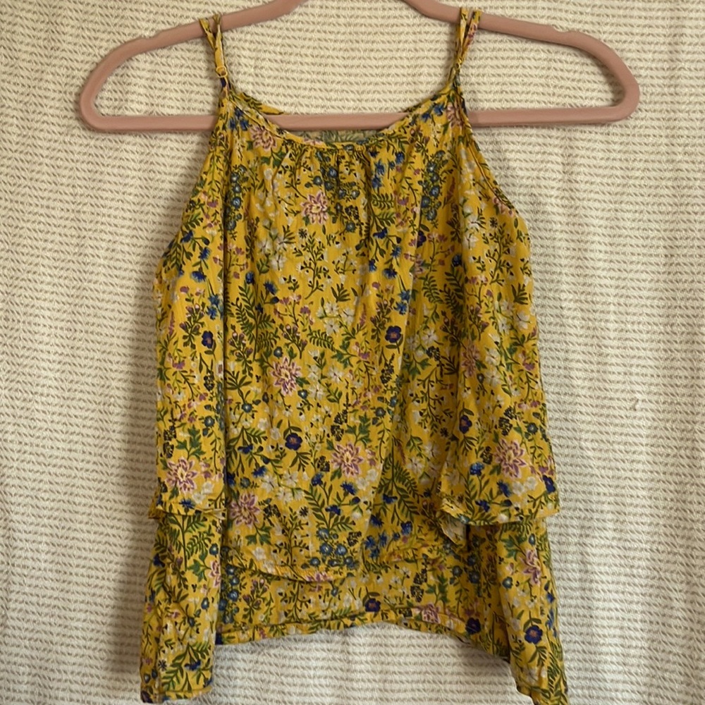 Yellow floral graphic tank top